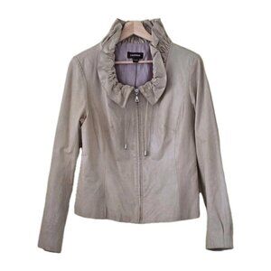 Danier Jacket Women M Beige Cream Suede Leather LS Lined Exagerrated Collar Boho